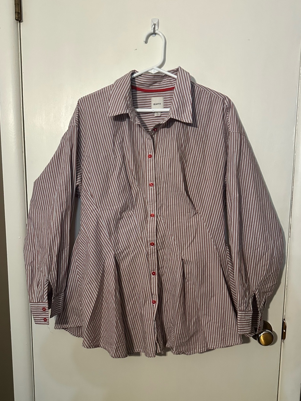 MAEVE by anthropology Long-Sleeve Waisted Buttondown striped Shirt size large - Picture 3 of 12